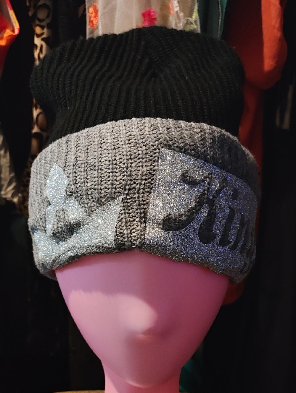 John Kent Sparkle Ribbed Two-Tone Beanie Hat - Gray & Black